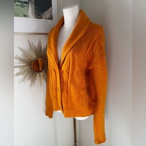 Pilcro Mustard Chunky Cable Knit Cardigan Medium